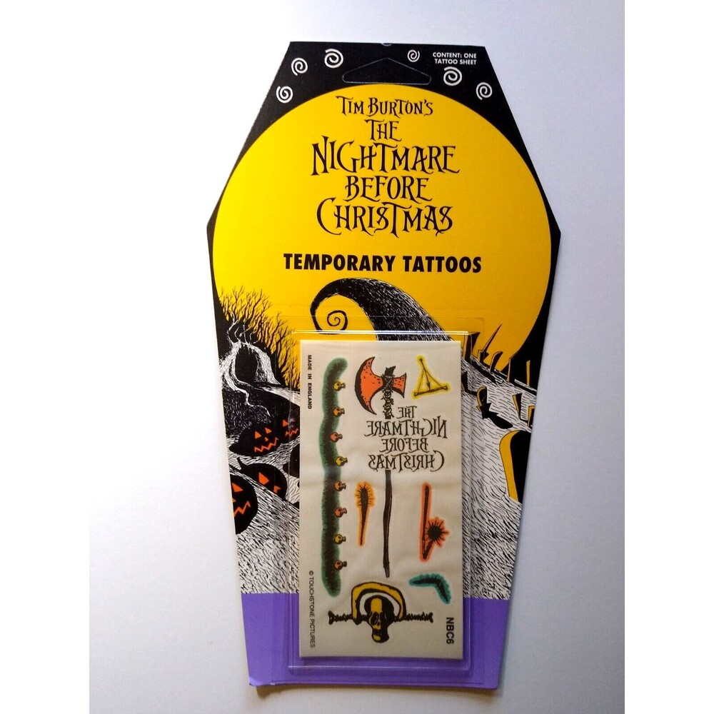 Nightmare Before Christmas Temporary Tattoos Skull Axe Halloween Tombstone Card